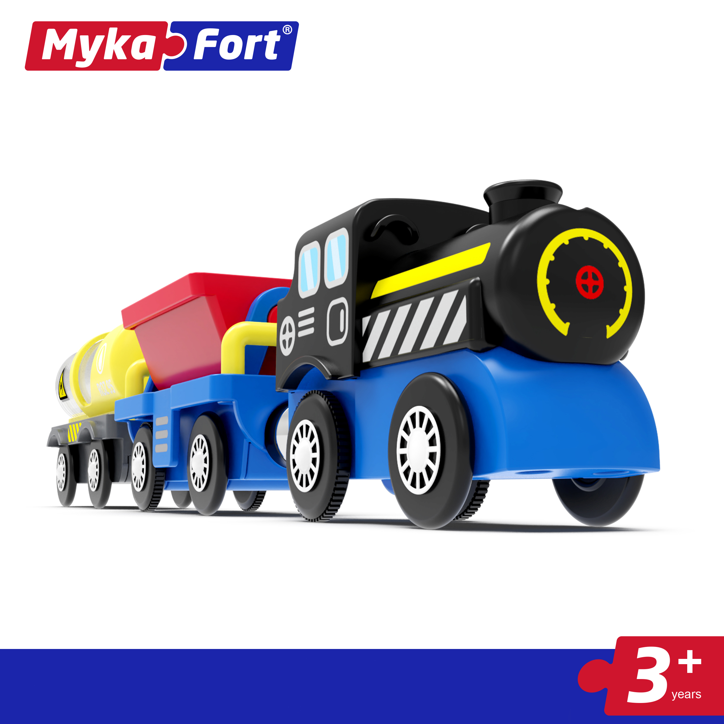 Паровозик с 2 вагонами MykaFort черно-синий + самоходный