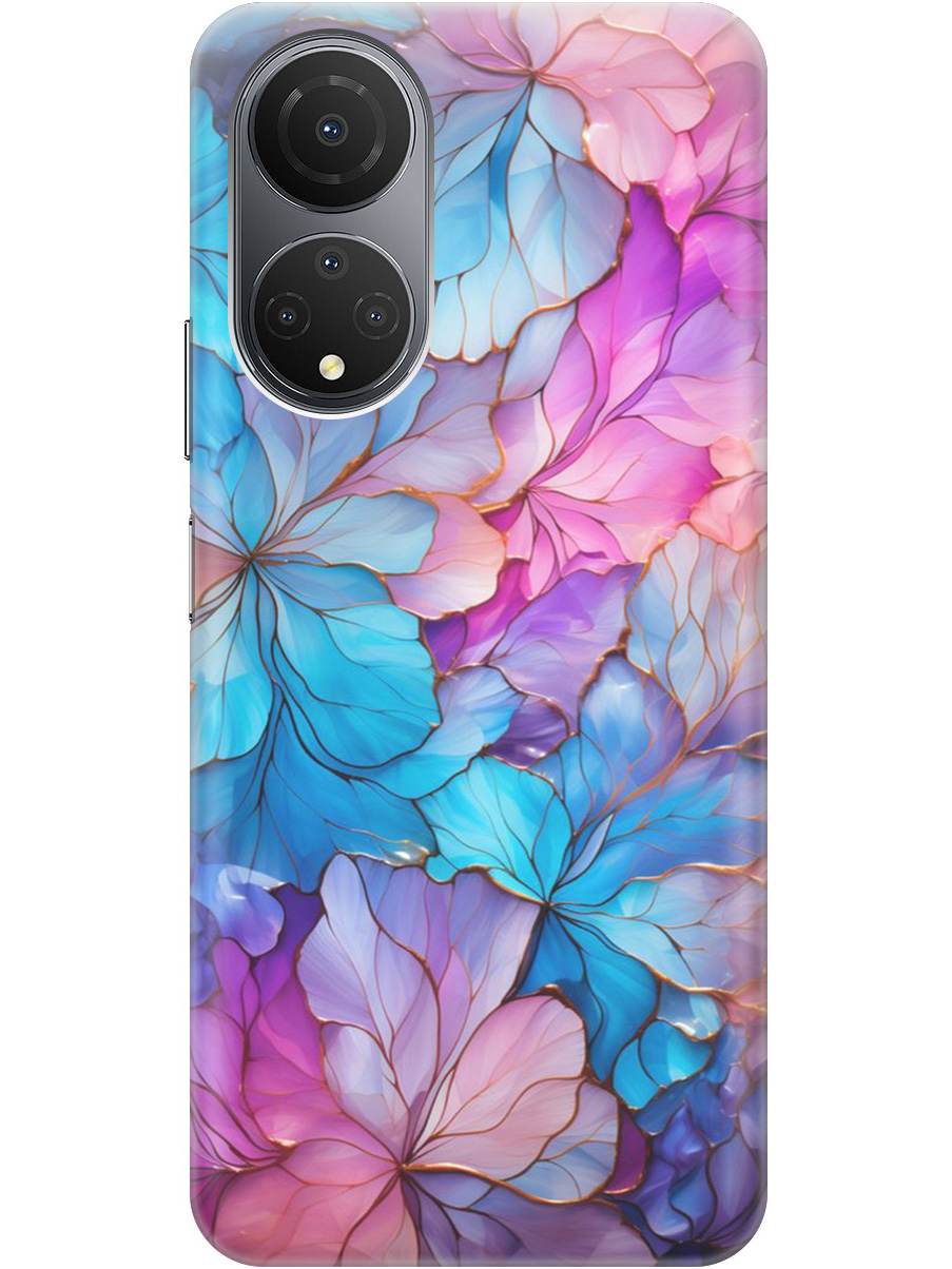 

Силиконовый чехол на Honor X7 с рисунком "Цветочный витраж", Голубой;розовый, 20000402