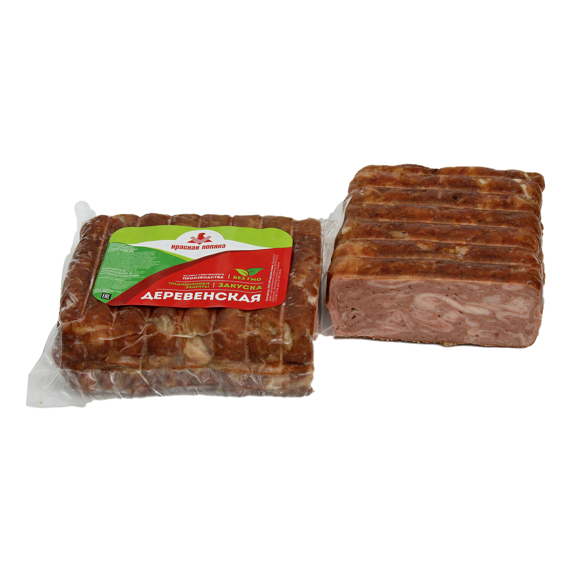 

Закуска мясная варено-копченая Красная Поляна Деревенская +-700 г