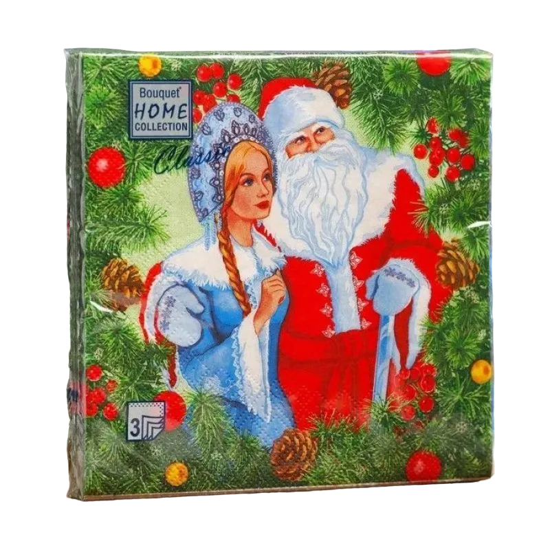 

Салфетки бумажные Мята Home Collection Classic Трехслойные Дед Мороз и Снегурочка 3шт