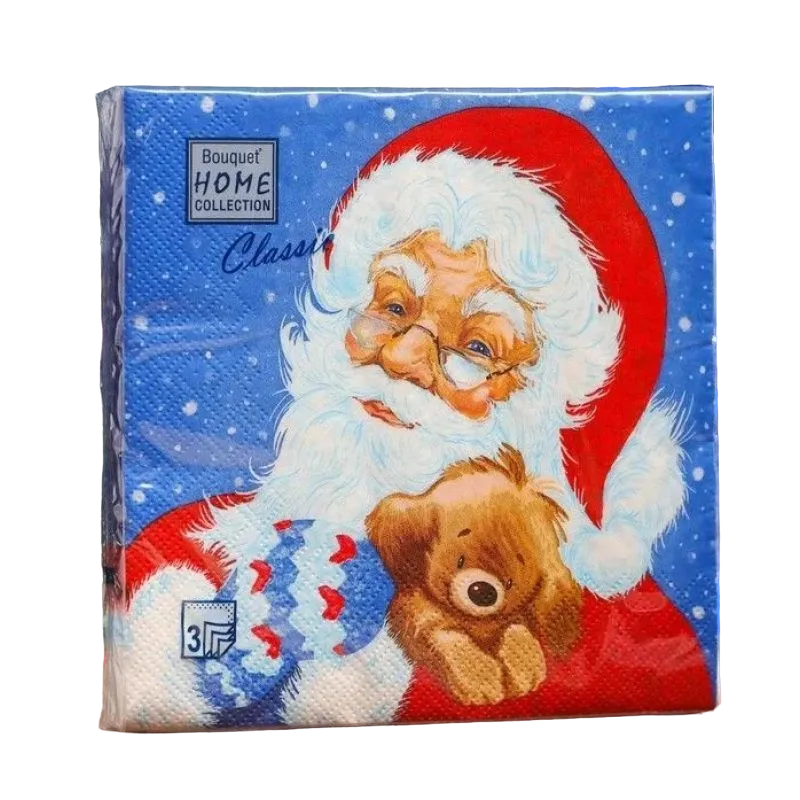 Салфетки бумажные Мята Home Collection Classic Трехслойные Дед Мороз и щенок 3шт