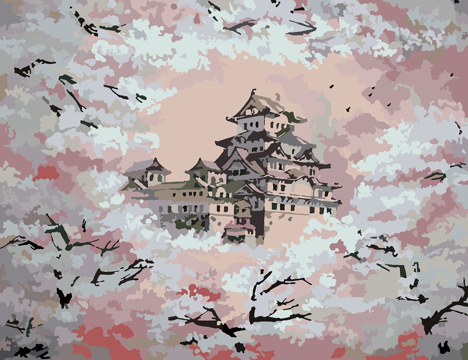 Картина по номерам Красиво Красим Дом в сакуре, 70 х 100 см