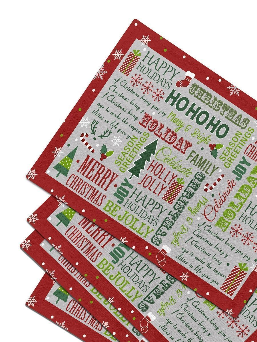 

Комплект салфеток плейсматов пластик 43х28 4 шт Унисон Holly Jolly