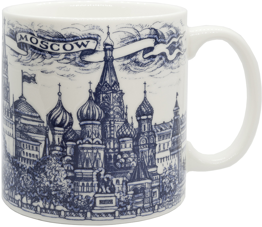 

Кружка Москва фарфоровая, белая с синим рисунком, 500 мл.