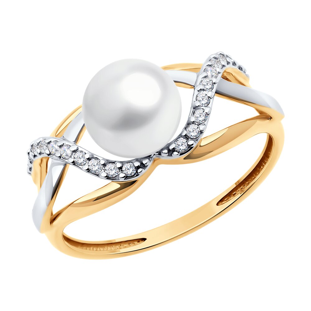 

Кольцо из золота р. 17,5 Diamant 51-310-02353-1, фианит\жемчуг культивированный, 51-310-02353-1