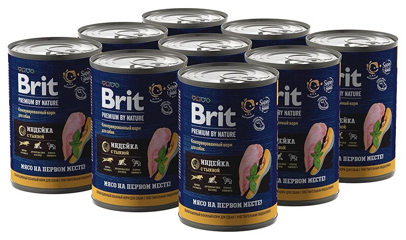 Консервы для собак Brit Premium By Nature Dog с индейкой и тыквой, 9 шт по 410 г