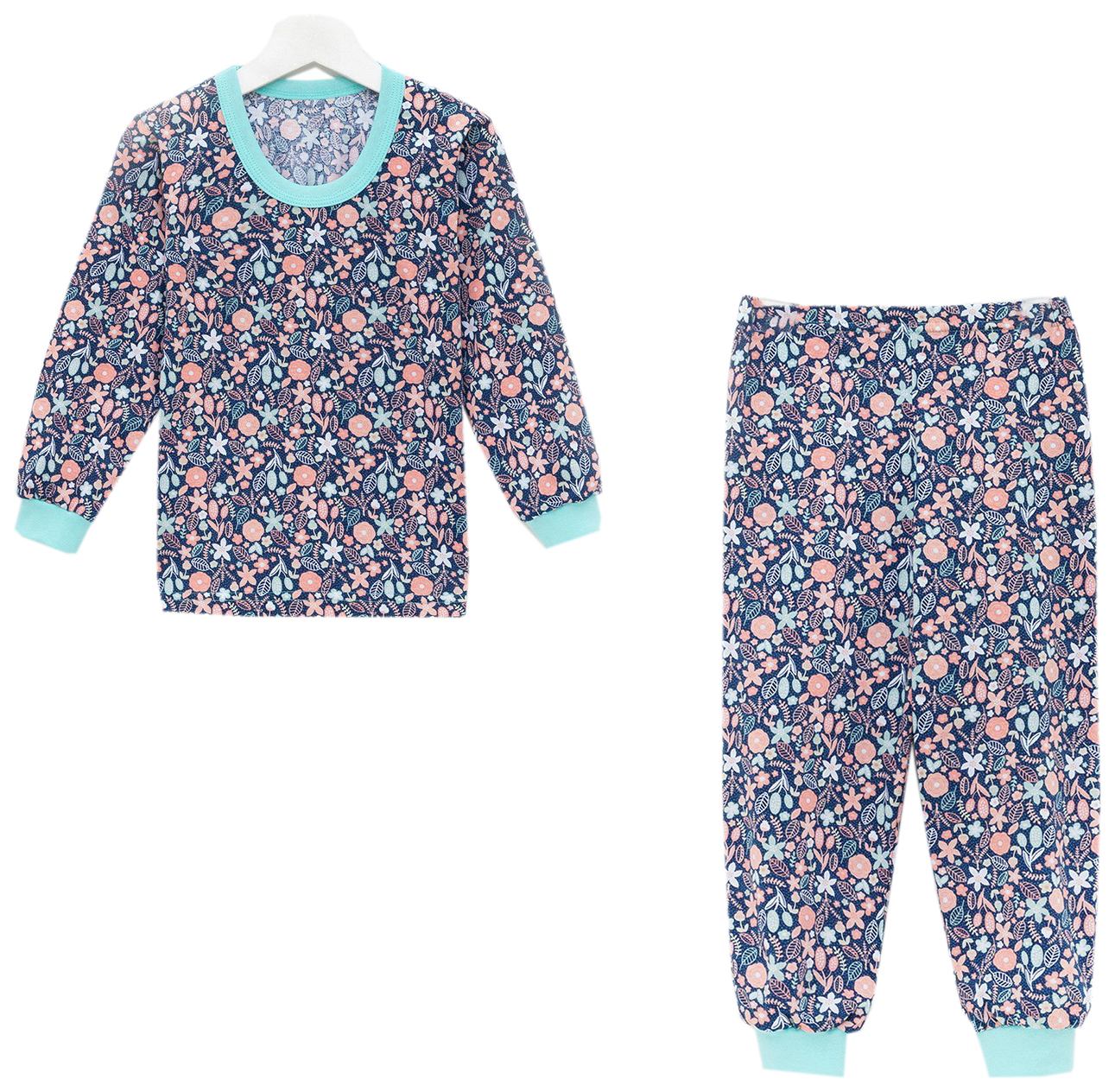 Пижама для девочки, цвет синий/листья, рост 116 см