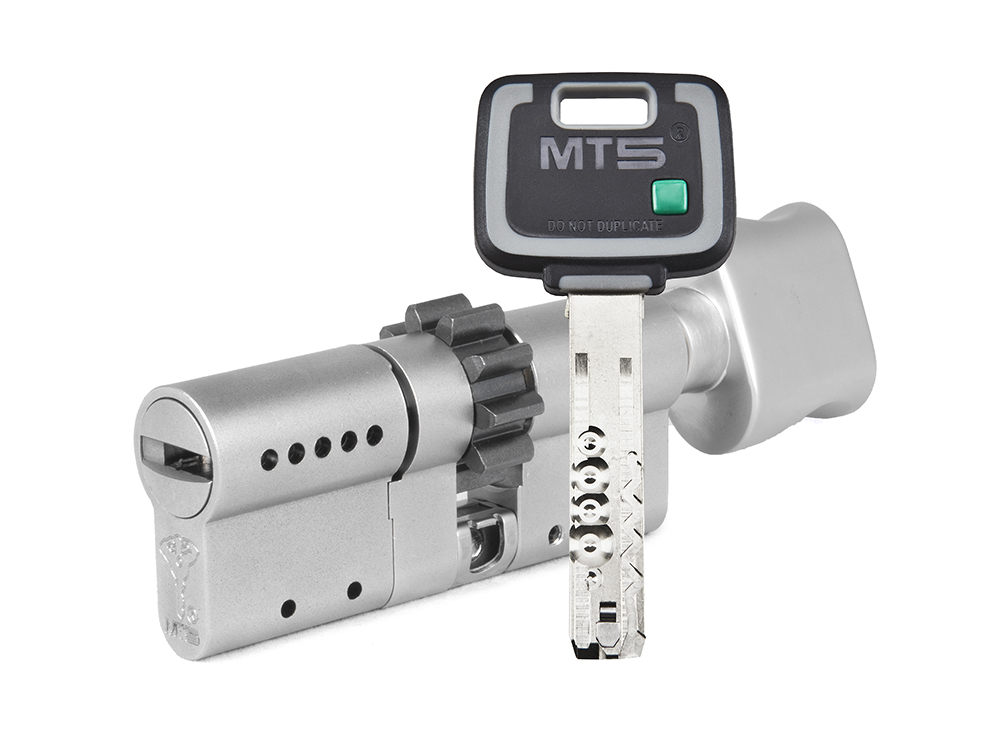 

Цилиндр Mul-t-Lock MT5+ ключ-вертушка (размер 38х33 мм) - Никель, Шестеренка (3 ключа), Серебристый