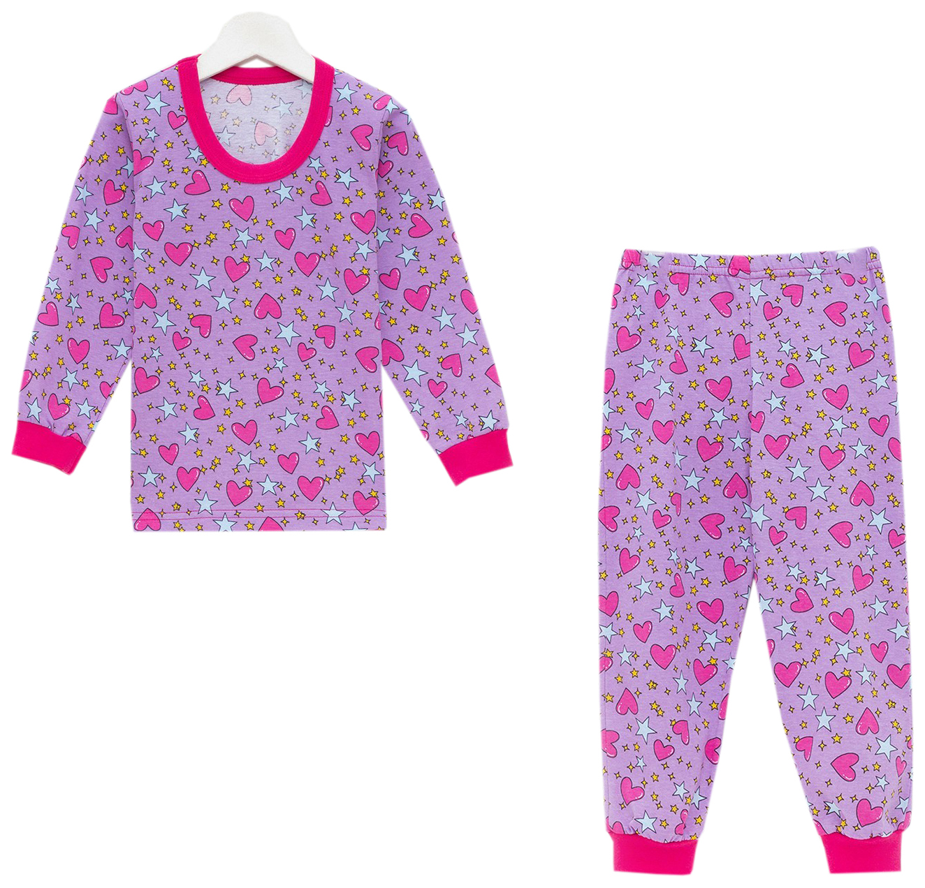 Пижама для девочки, цвет сиреневый/звёзды и сердца, рост 98 см