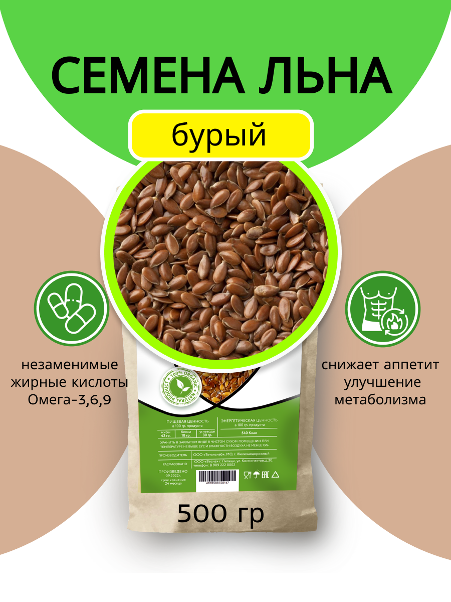 Семена льна бурые Pappus пищевые 500 г 275₽