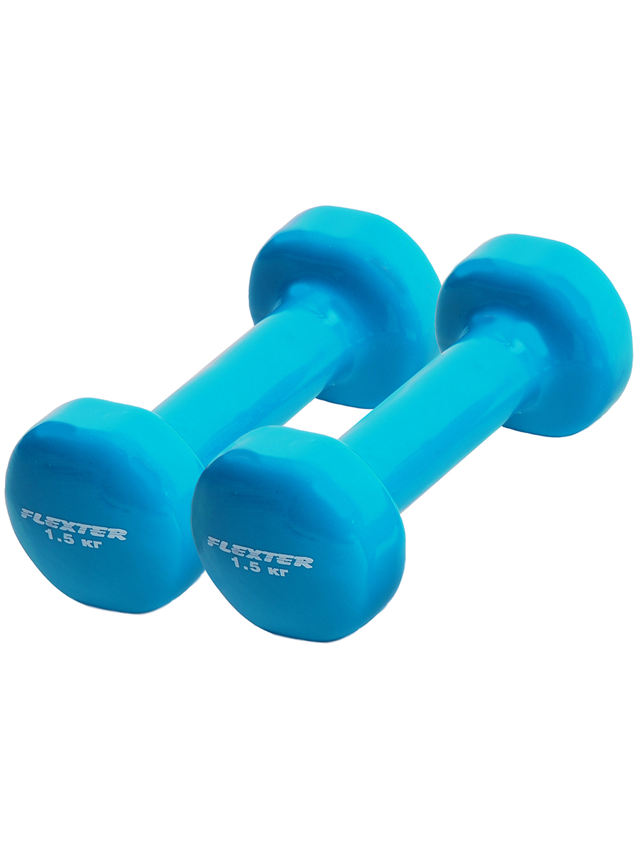 фото Гантели неопреновые для фитнеса flexter 1,5 кг голубые
