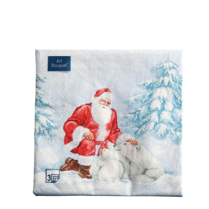Салфетки бумажные Мята Home Collection Classic Трехслойные Дед Мороз и медведи 3шт
