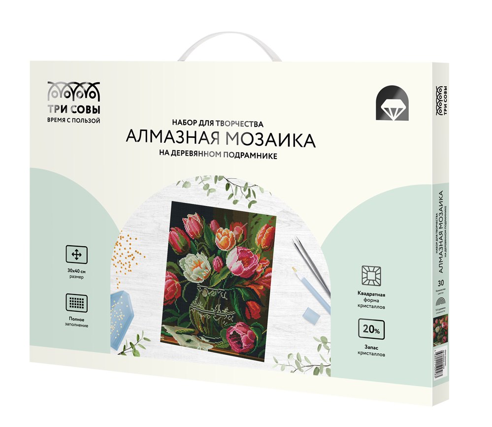 

Алмазная мозаика Три совы Букет тюльпанов, 30х40 см, Букет тюльпанов