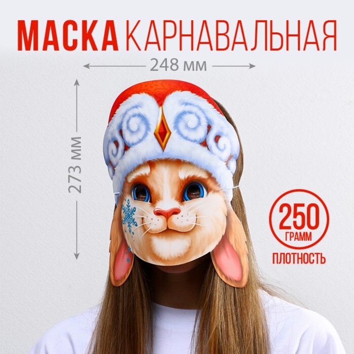 

Маска на резинке «Кролик в шапке», 24,8 х 27,3 см., 250 гр/кв.м (2 штуки), Разноцветный