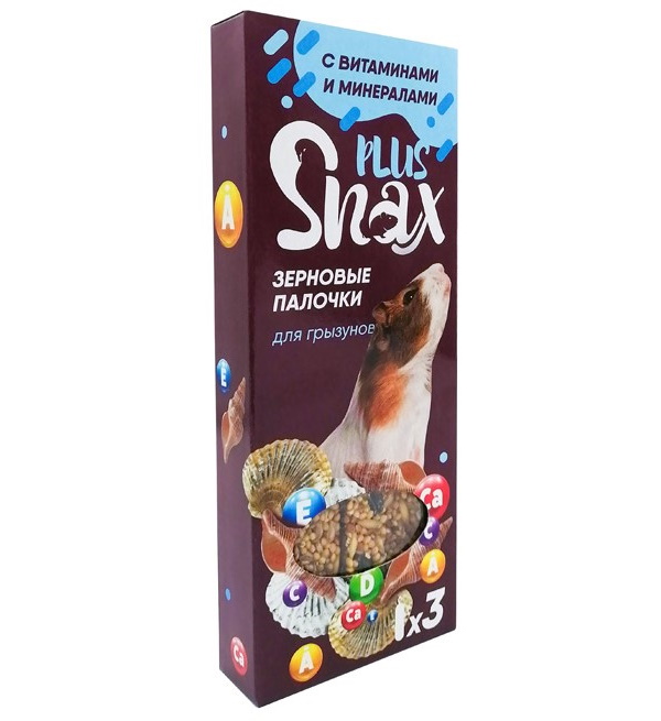 

Лакомство для грызунов Snax Зерновые палочки с витаминами и минералами, 3 шт, 90 г