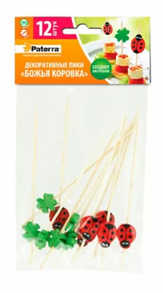 

Декоративные пики Paterra Божья коровка 90мм 12шт