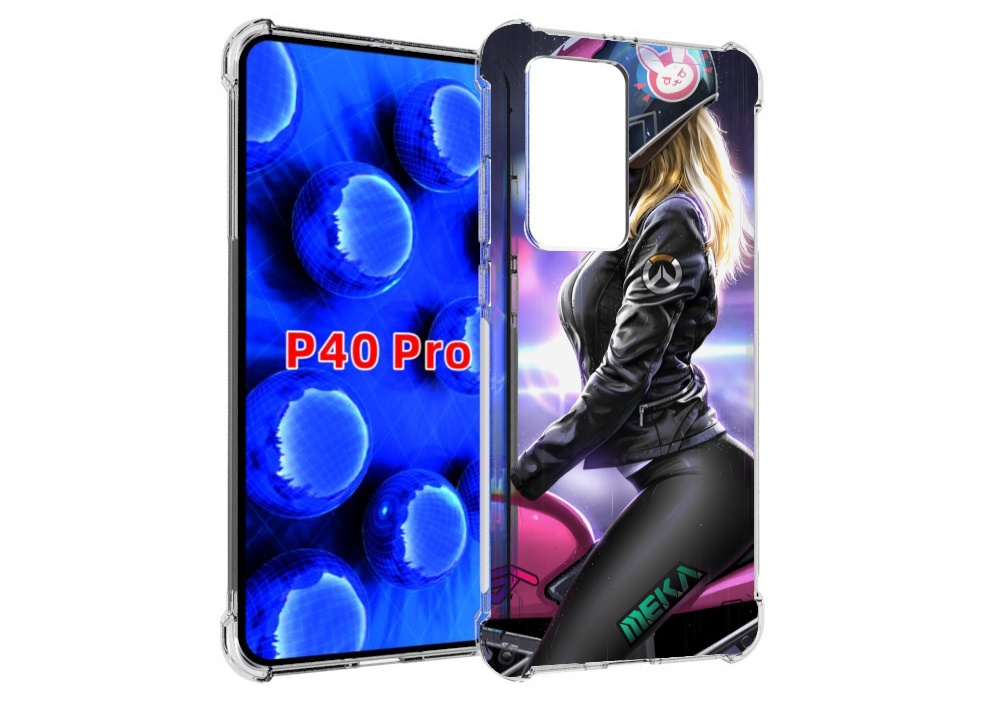 Чехол MyPads девушка на мотоцикле неон женский для Huawei P40 Pro противоударный