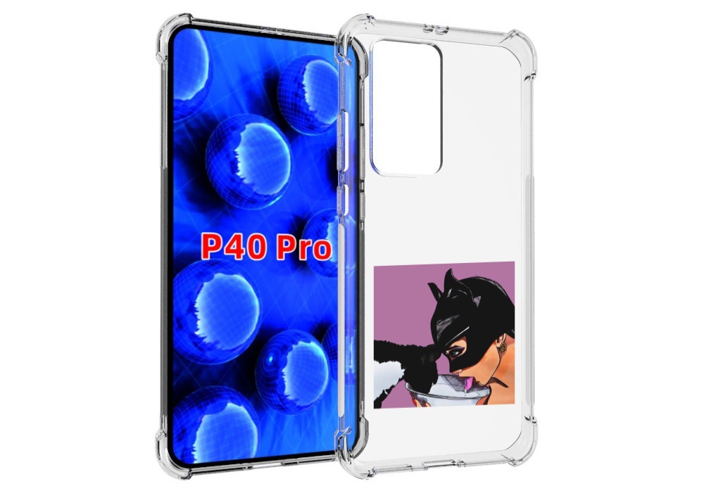 

Чехол MyPads девушка с котом пьют молоко женский для Huawei P40 Pro противоударный, Прозрачный, Tocco
