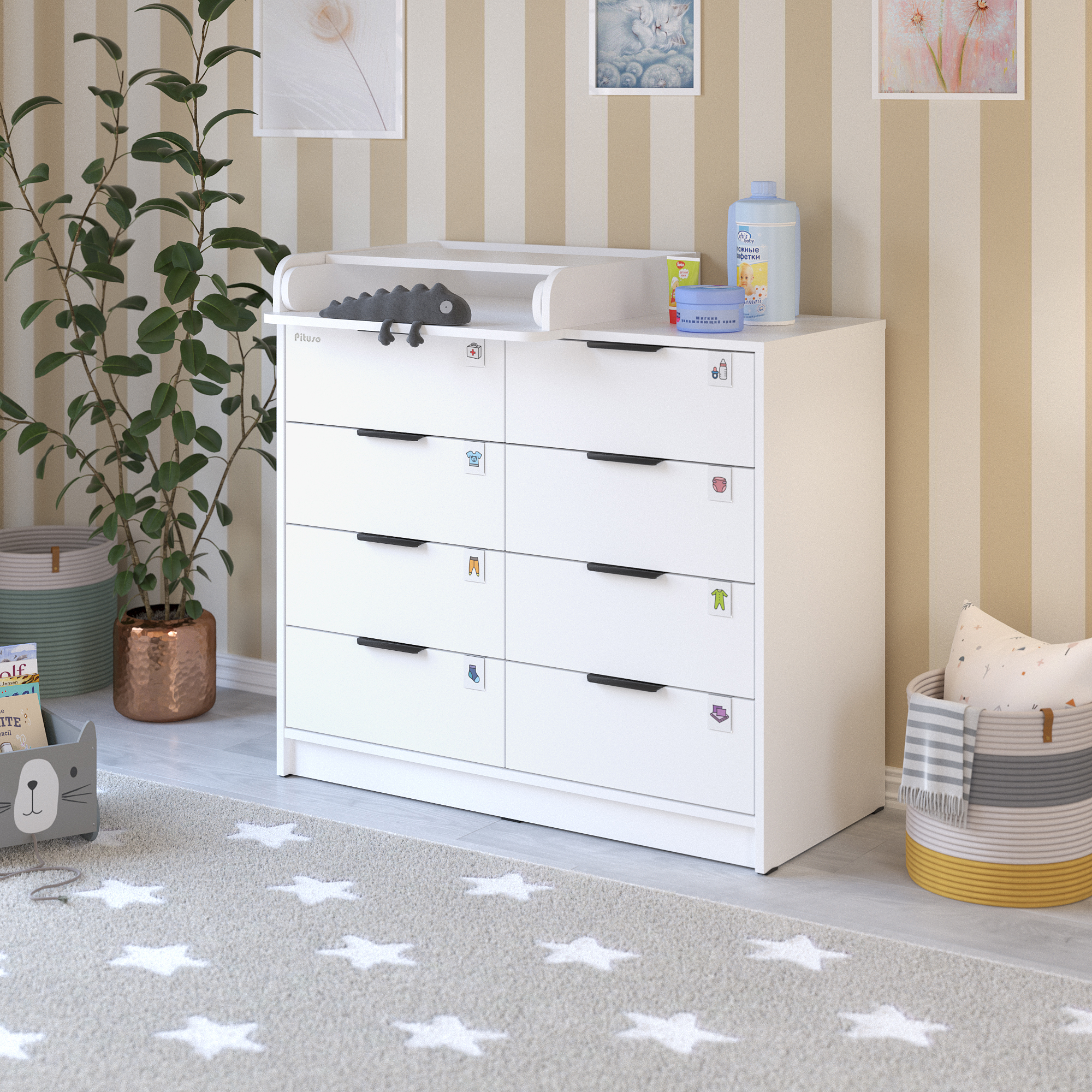 

Комод Pituso Kids Optimum 8 ящ Белый-белый, Optimum