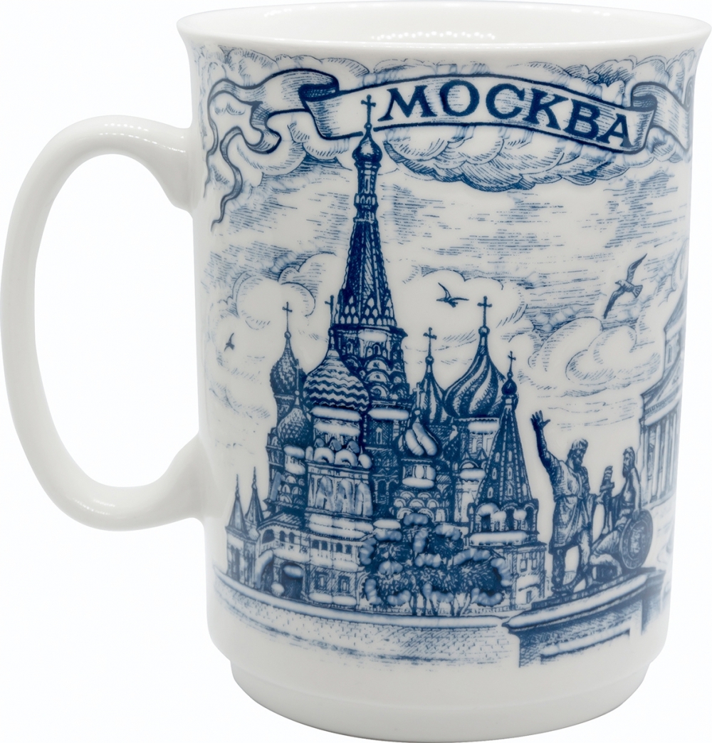 

Кружка Москва. Большой театр фарфоровая, белая с синим рисунком, 400 мл