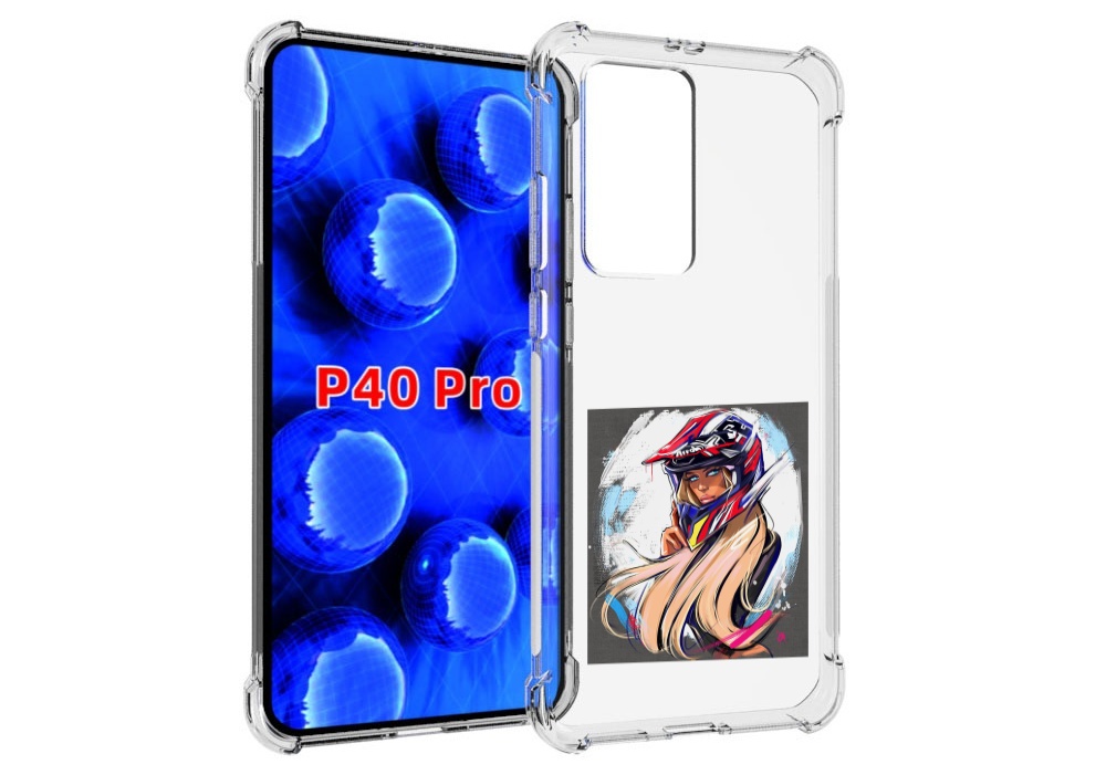 Чехол MyPads девушка-в-шлеме для Huawei P40 Pro противоударный