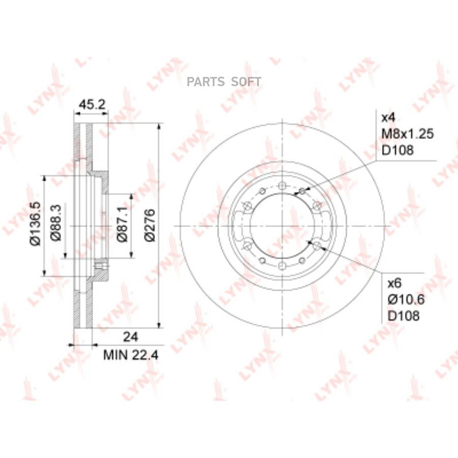 

Диск торм.пер.276x24 mitsubishi pajero ii 2.4-3.5 90-00 / iii 2.5d 00-06 / pajero sport