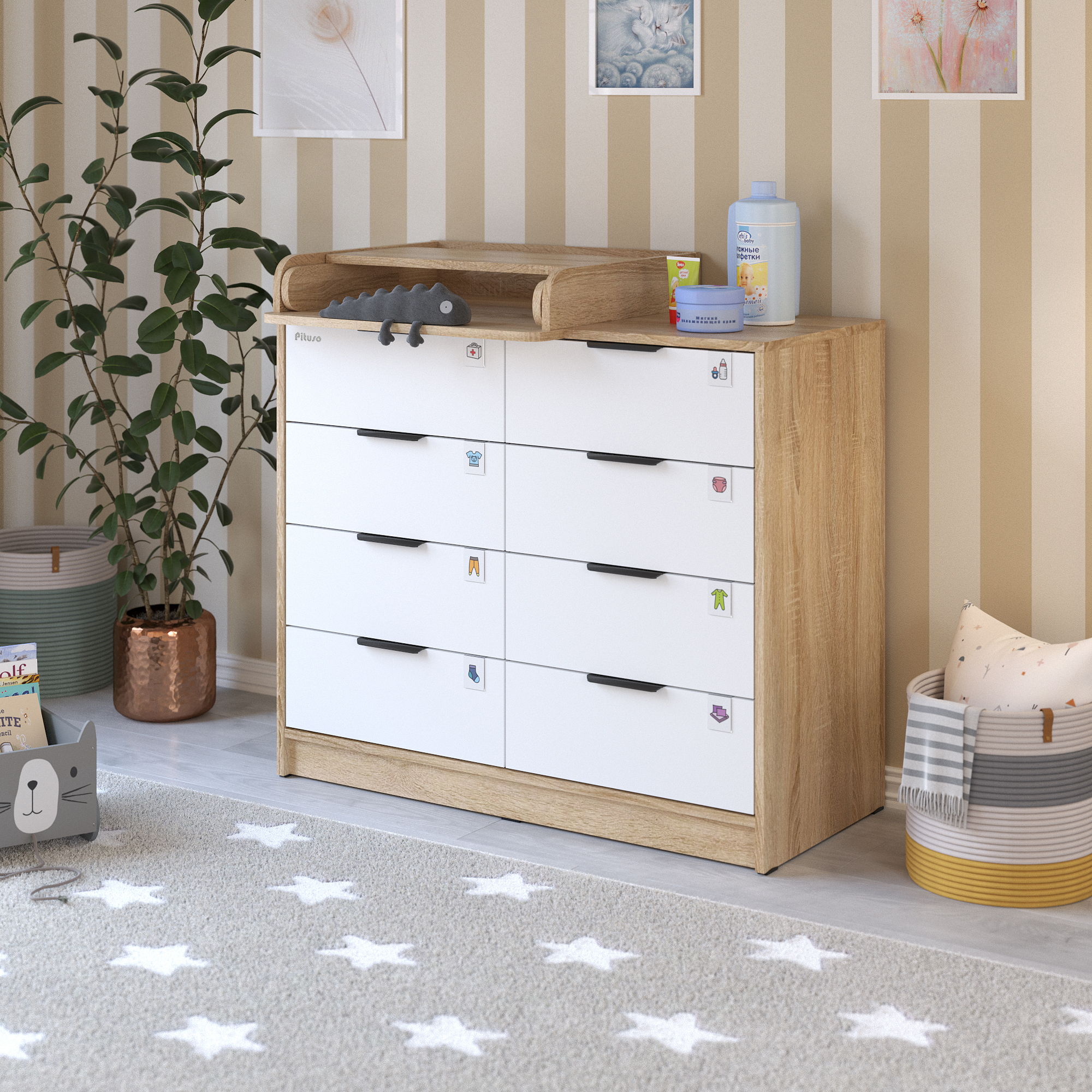 

Комод Pituso Kids Optimum 8 ящ Дуб сонома-белый, Optimum