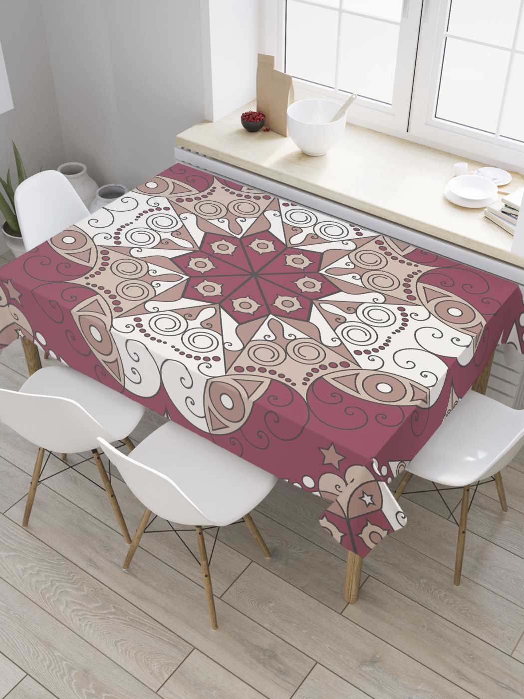 

Скатерть прямоугольная JoyArty "Богатый узор" из оксфорда, 180x145 см, Розовый, Богатый узор