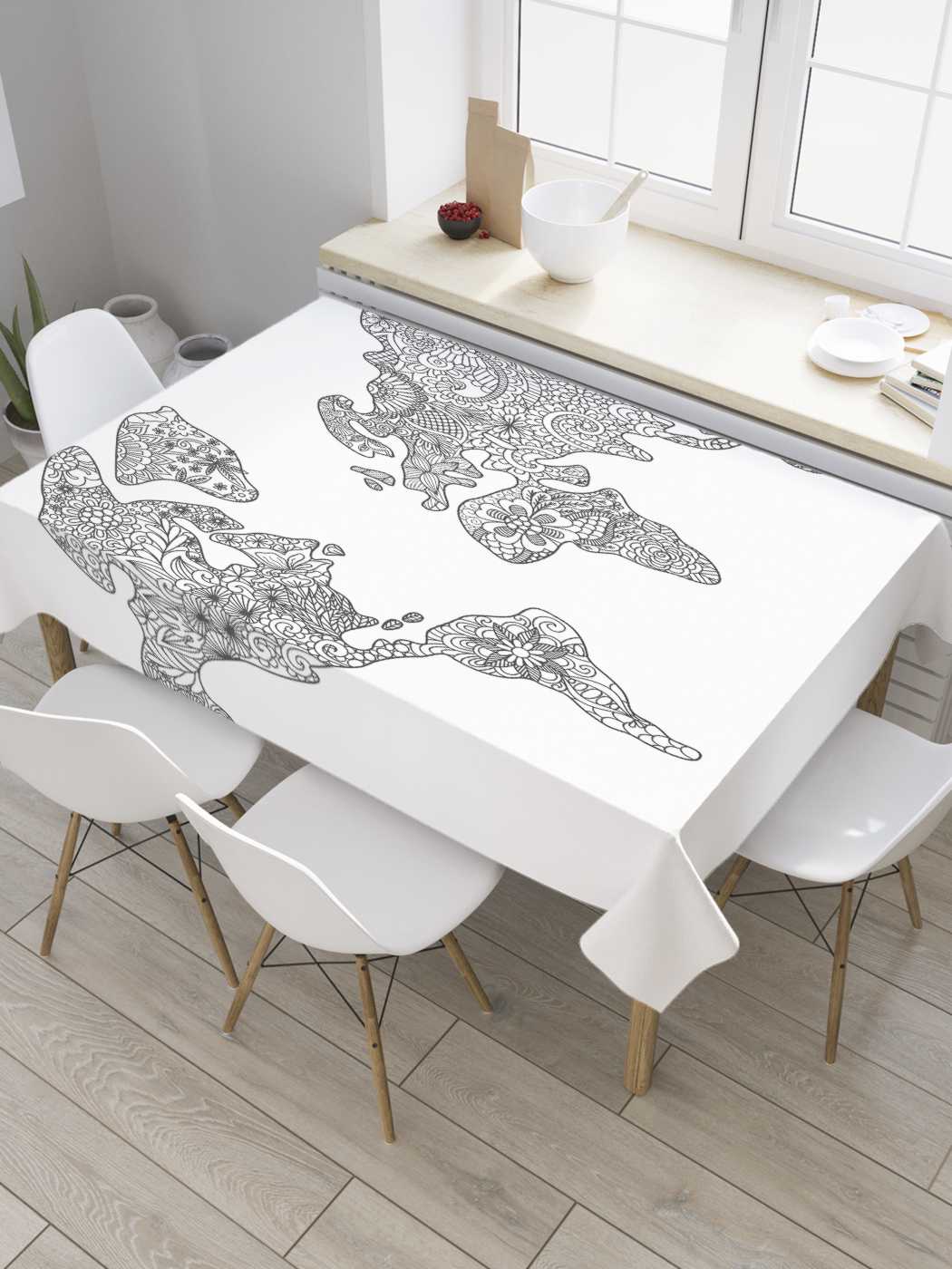 

Скатерть прямоугольная JoyArty "Атлас в стиле дудл" из оксфорда, 180x145 см, Белый, Атлас в стиле дудл