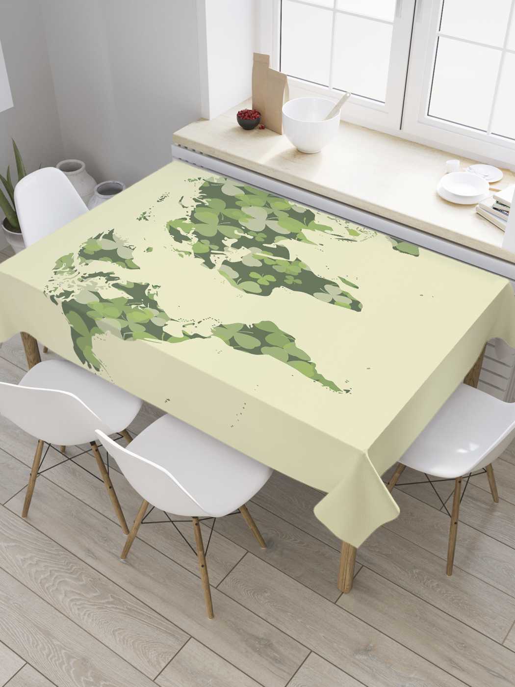 

Скатерть прямоугольная JoyArty "Трилистники на карте" из оксфорда, 180x145 см, Зеленый, Трилистники на карте