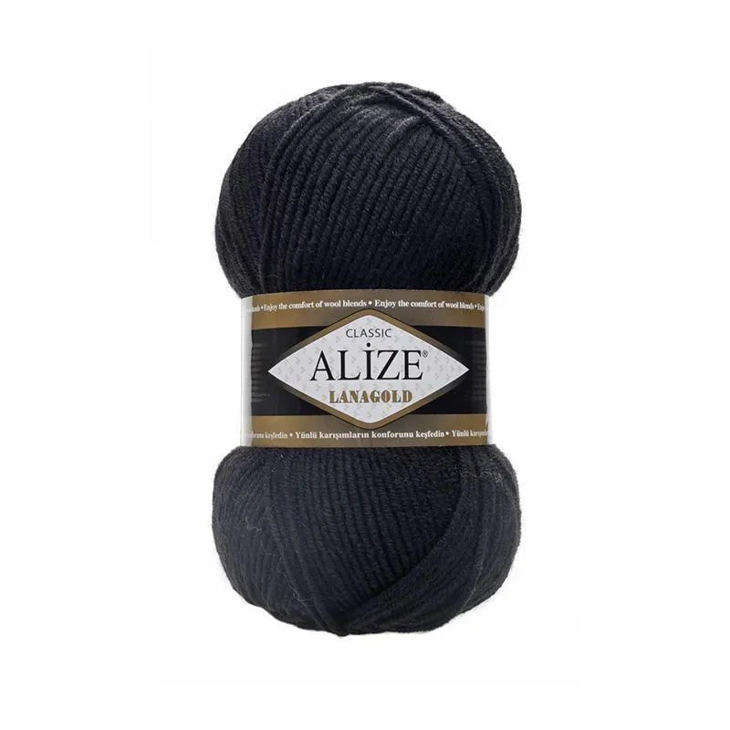 

Пряжа Alize Lanagold (Ланаголд) - 5 шт Цвет: 60 ЧЕРНЫЙ 49% шерсть, 51% акрил 100г 240м