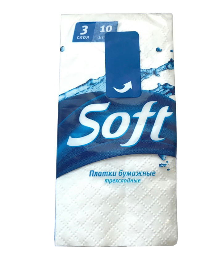 

Бумажные платочки Soft трехслойные 10 шт.