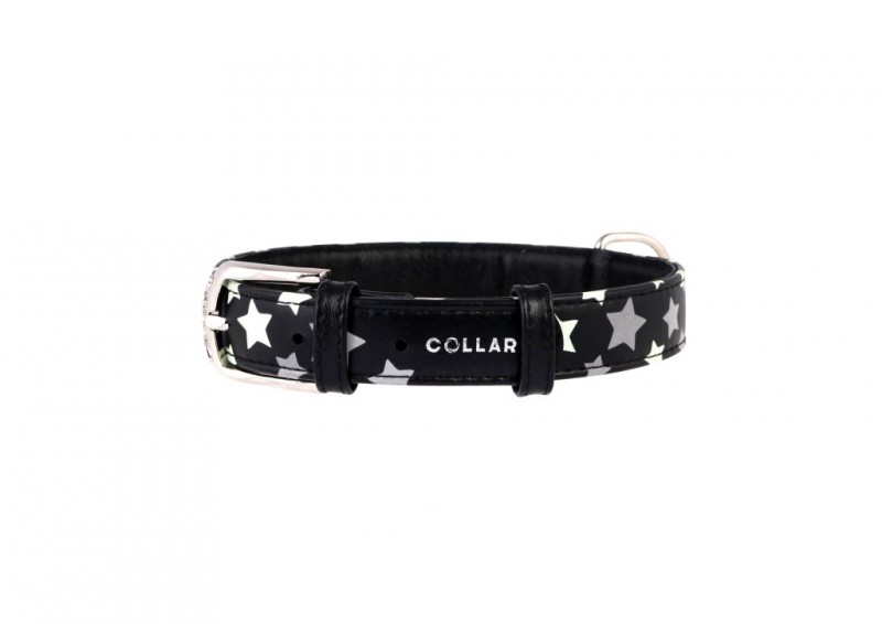 фото Ошейник для собак collar с узором звёздочка 12 мм черный длина 19-25 см