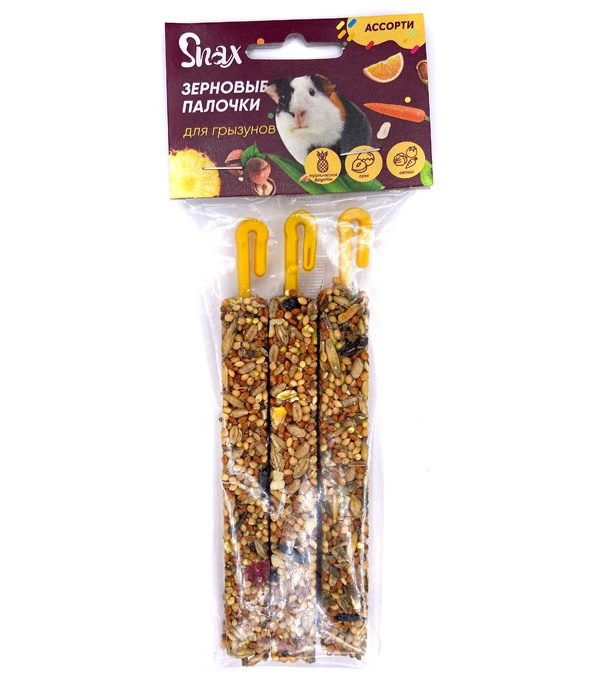 фото Лакомство для грызунов snax, палочки, овощи, тропические фрукты, орех, 3 шт, 75 г