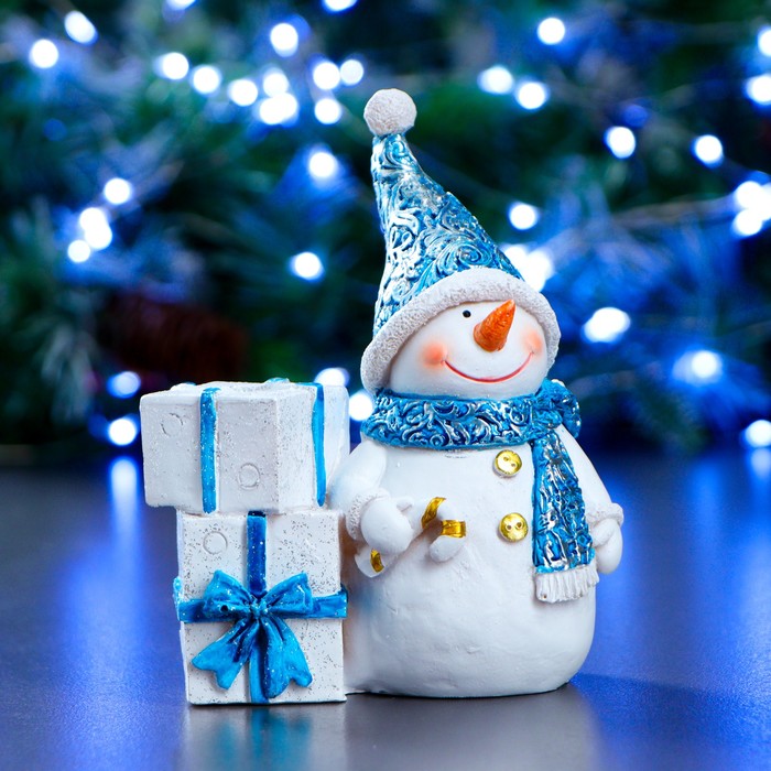 фото Фигура подсвечник "снеговик" синий 12х6х14см хорошие сувениры