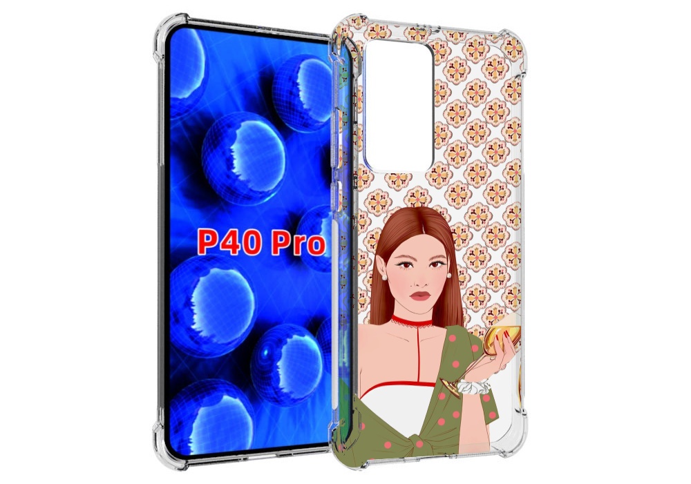 Чехол MyPads девушка-с-вином-рисунок женский для Huawei P40 Pro противоударный