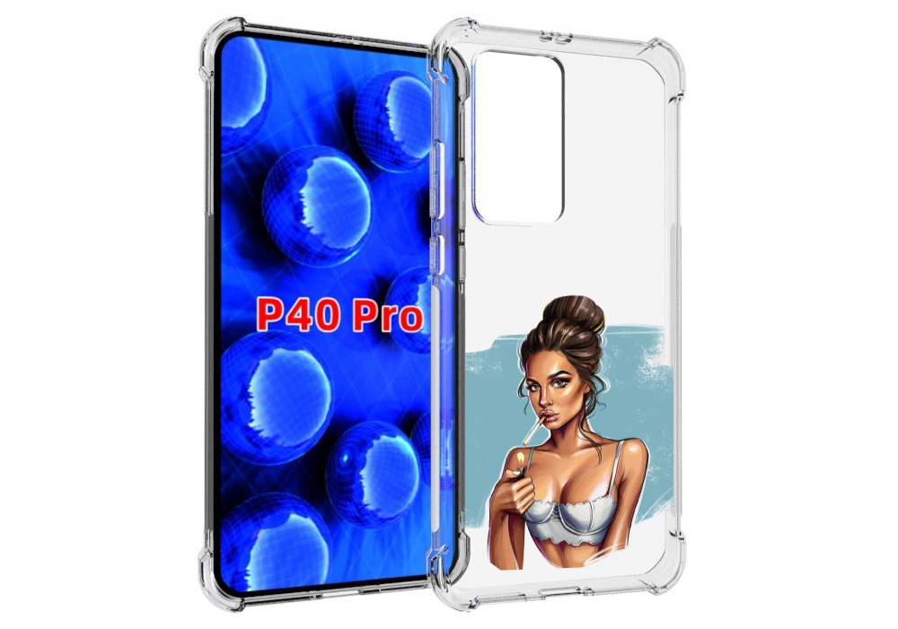 Чехол MyPads девушка-с-зажигалкой для Huawei P40 Pro противоударный