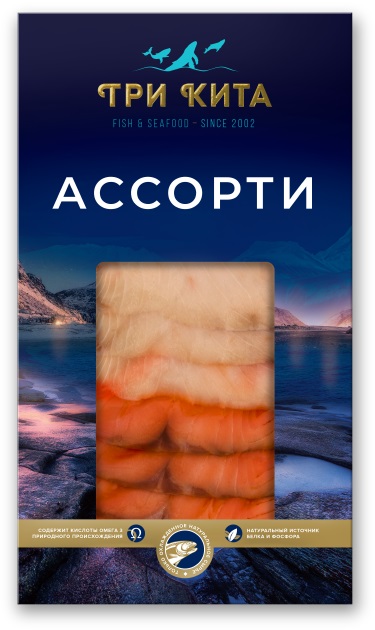 

Рыбное ассорти Три кита кижуч и масляная рыба холодного копчения ломтики 130 г