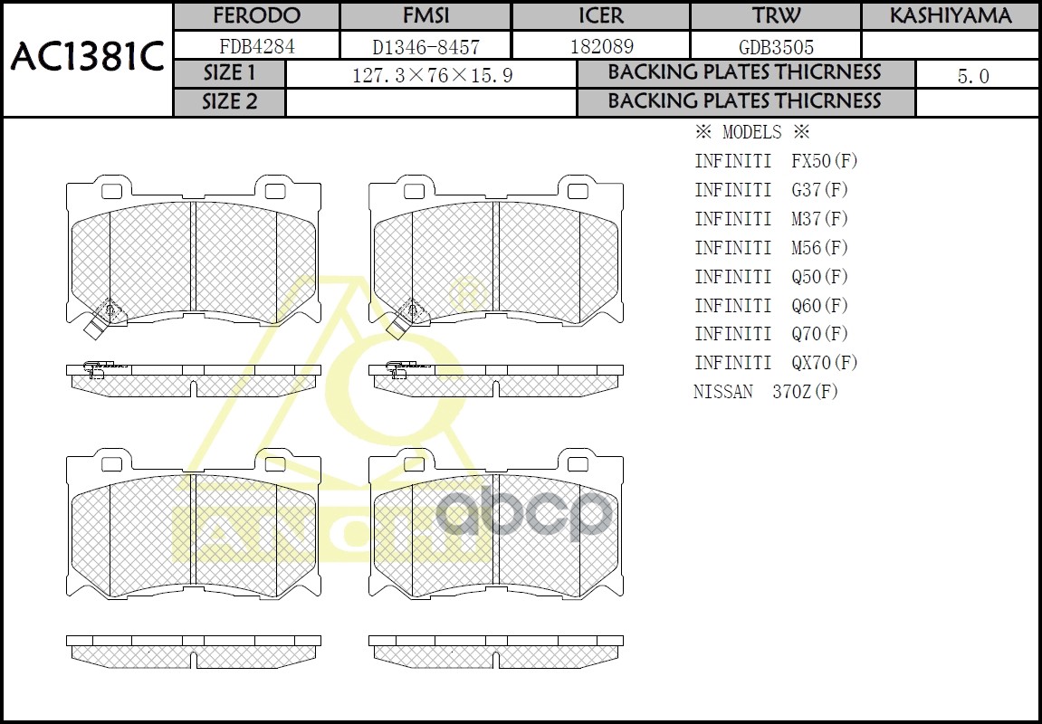 Тормозные Колодки Anchi Ac1381c Infiniti Fx35 Fx45 Fx50 Front ANCHI арт. AC1381C