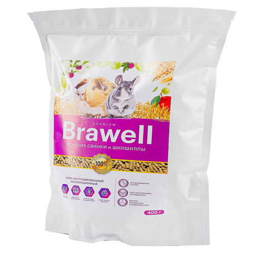 Корм для шиншилл и морских свинок Brawell полнорационный, экструдированный, 400 г