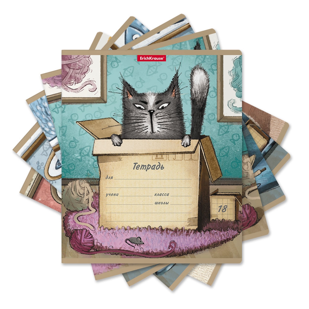 

Тетрадь школьная ErichKrause 018010154-49199 Cat & box клетка 18 листов А5 1 шт, Cat & box