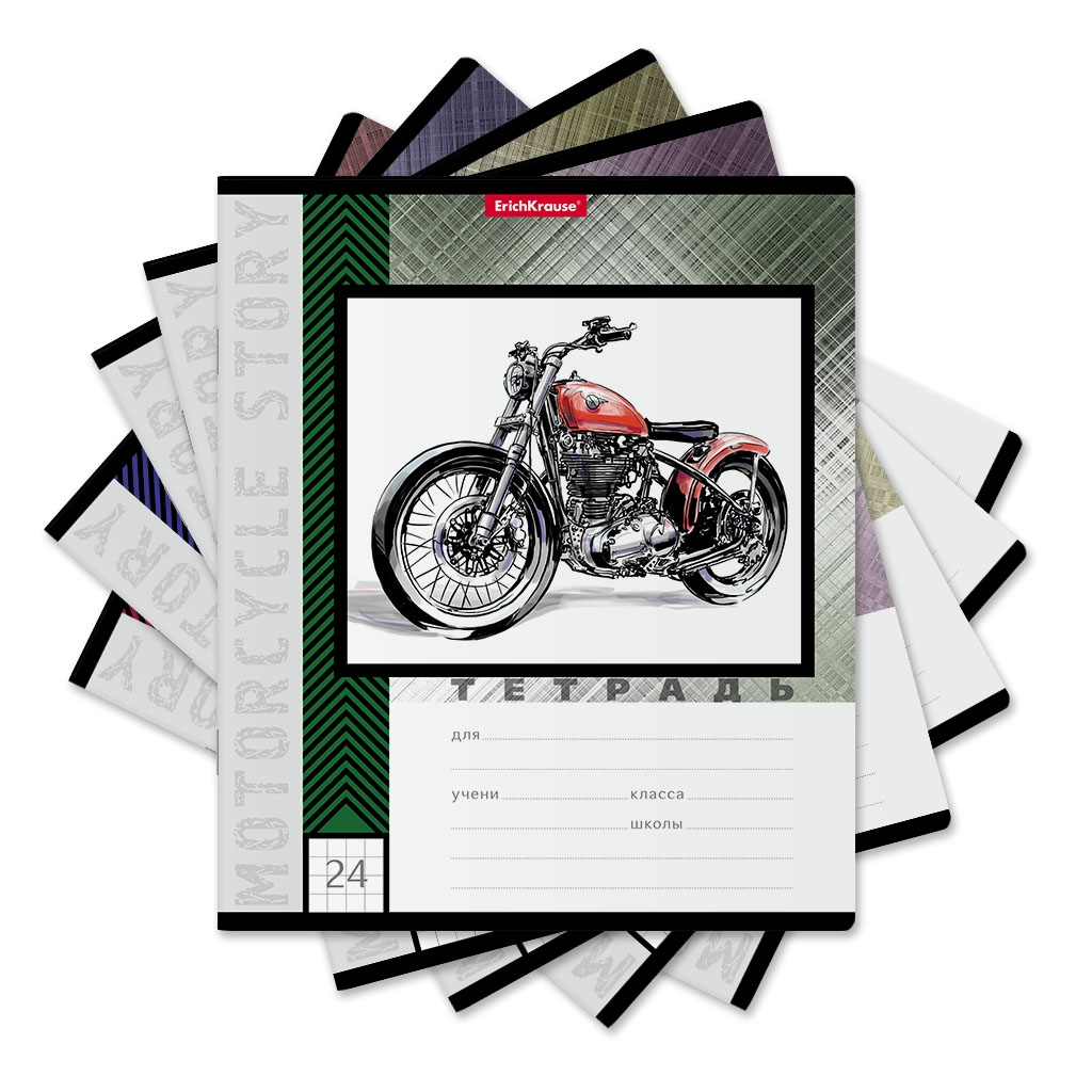 

Тетрадь школьная ErichKrause 024010154-49233 Motorcycle story клетка 24 листа А5 1 шт, Motorcycle story
