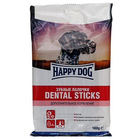 фото Лакомства для собак happy dog зубные палочки мясо, злаки 180г, 13 шт