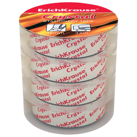 

Клейкая лента ErichKrause Crystal, 12ммх33м (в пленке по 4 шт.), Прозрачный