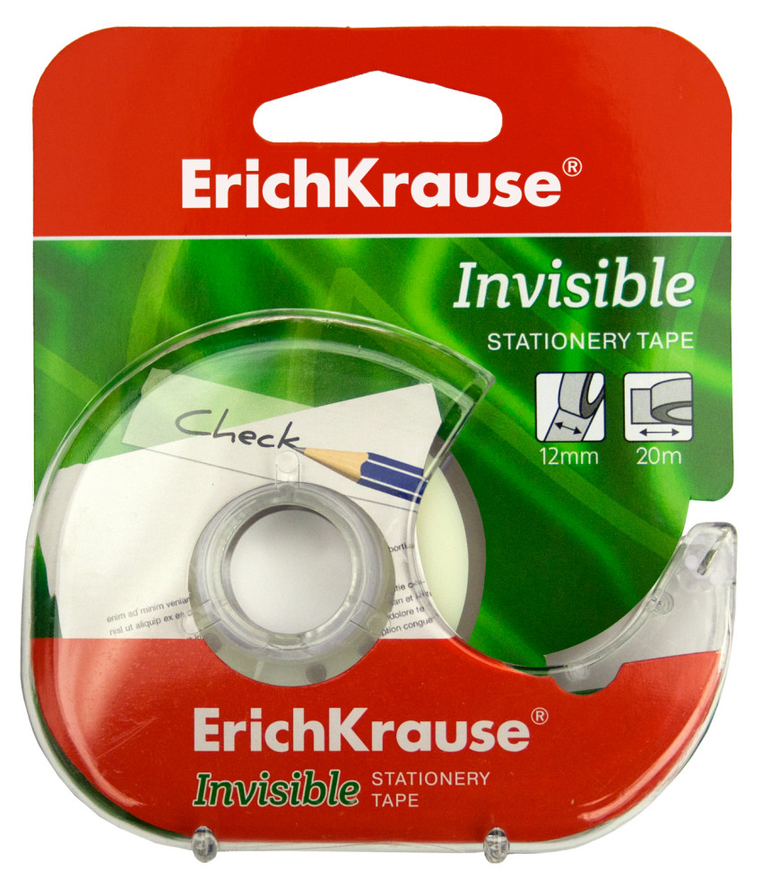

Клейкая лента в диспенсере ErichKrause Invisible, 12ммх20м (в коробке по 24 шт.), Прозрачный