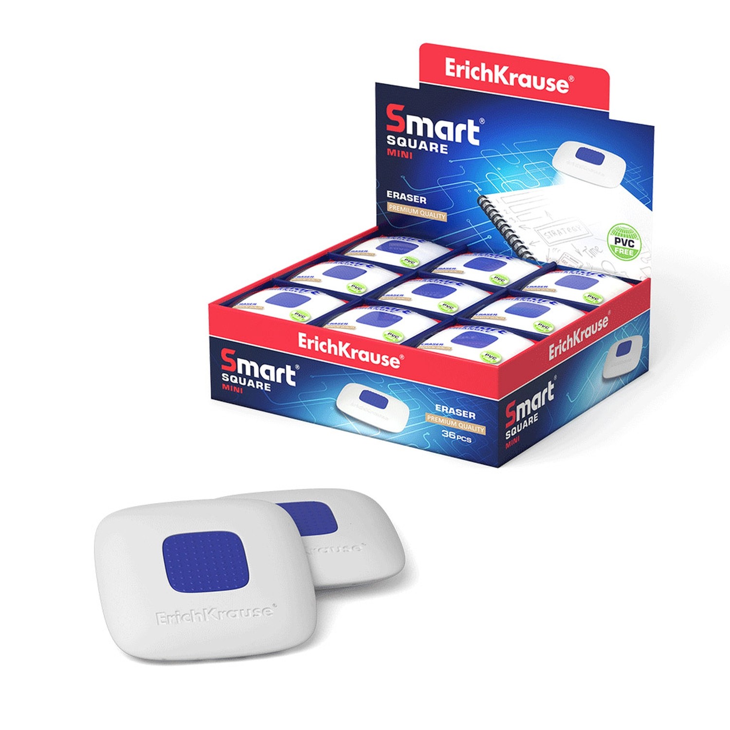 

Ластик с пластиковым держателем ErichKrause Smart Mini Square (в пакете с европодвесом) (в, Белый