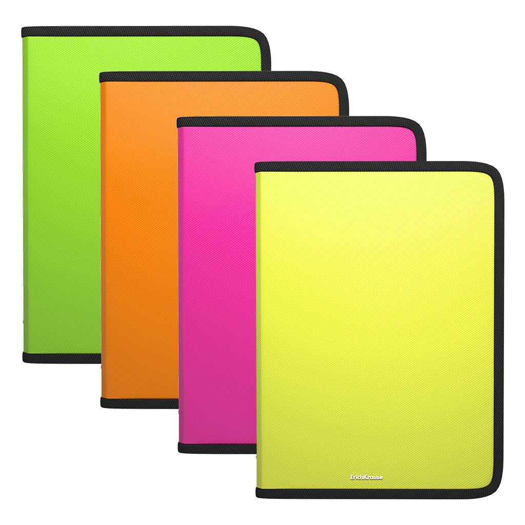 

Папка на молнии пластиковая ErichKrause Glance Neon, A4+, ассорти (в пакете по 4 шт.)