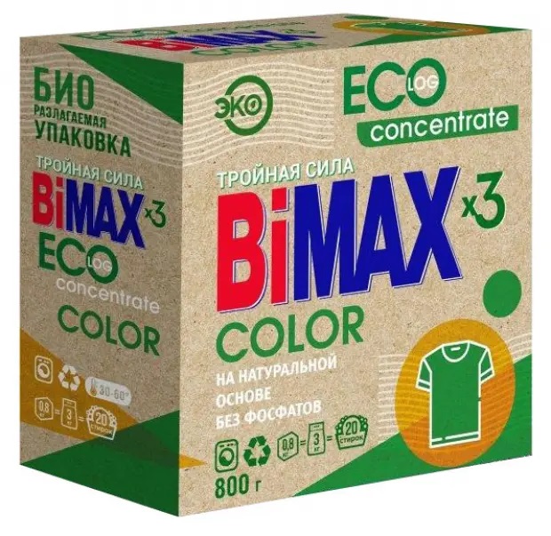 фото Стиральный порошок bimax эко тройная сила color для цветного белья 800 г