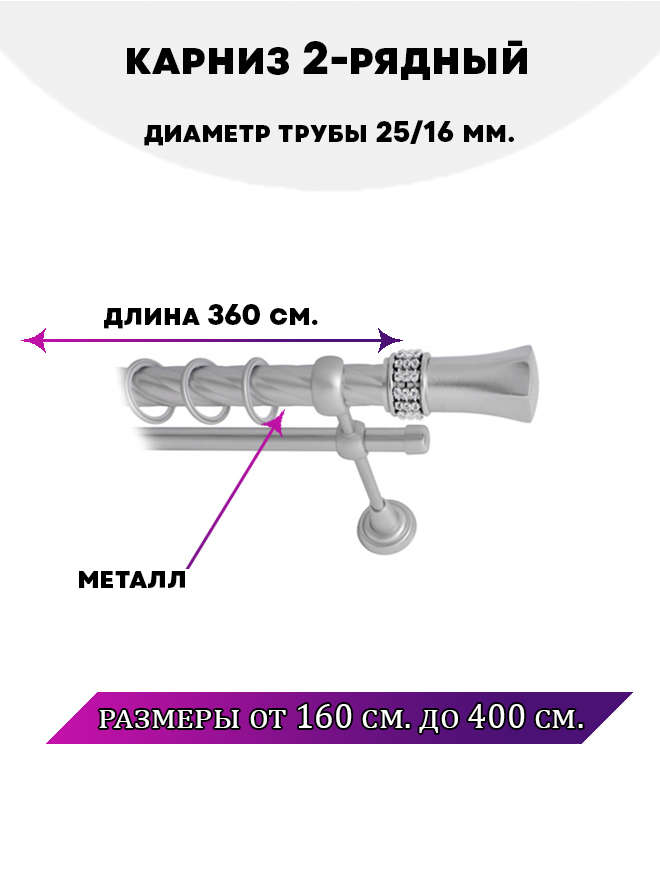 

Карниз металлический Lux Decor двухрядный Гренада 36 м, Серый, Гренада