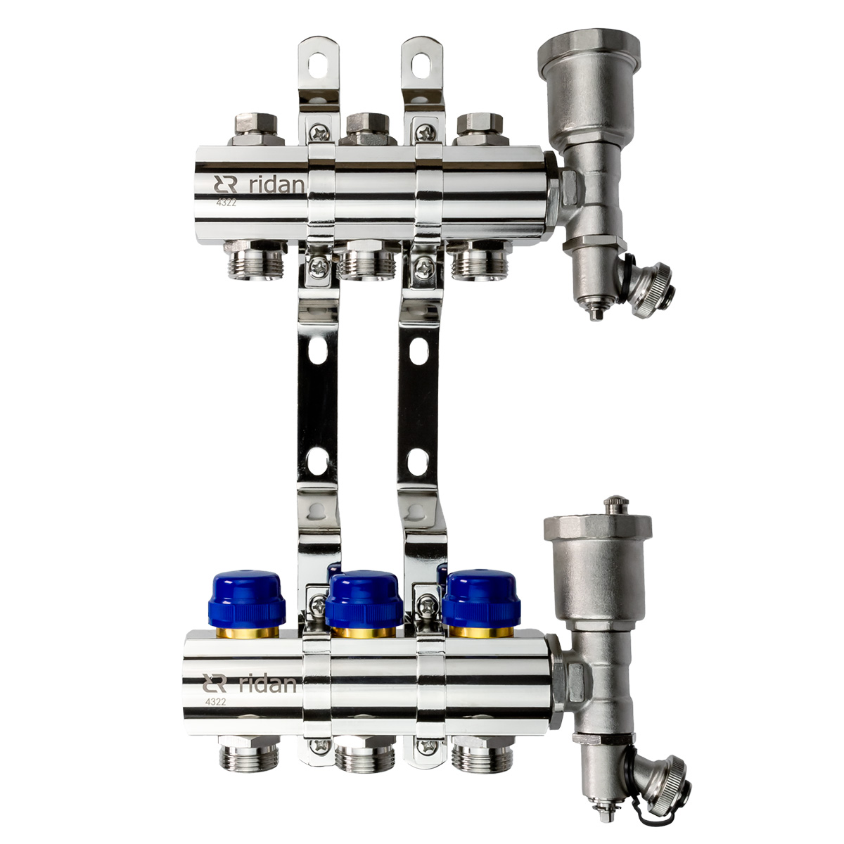 Комплект коллекторов Ридан FHF-3R set с кронштейнами и воздухоотводчиками, 3 контура